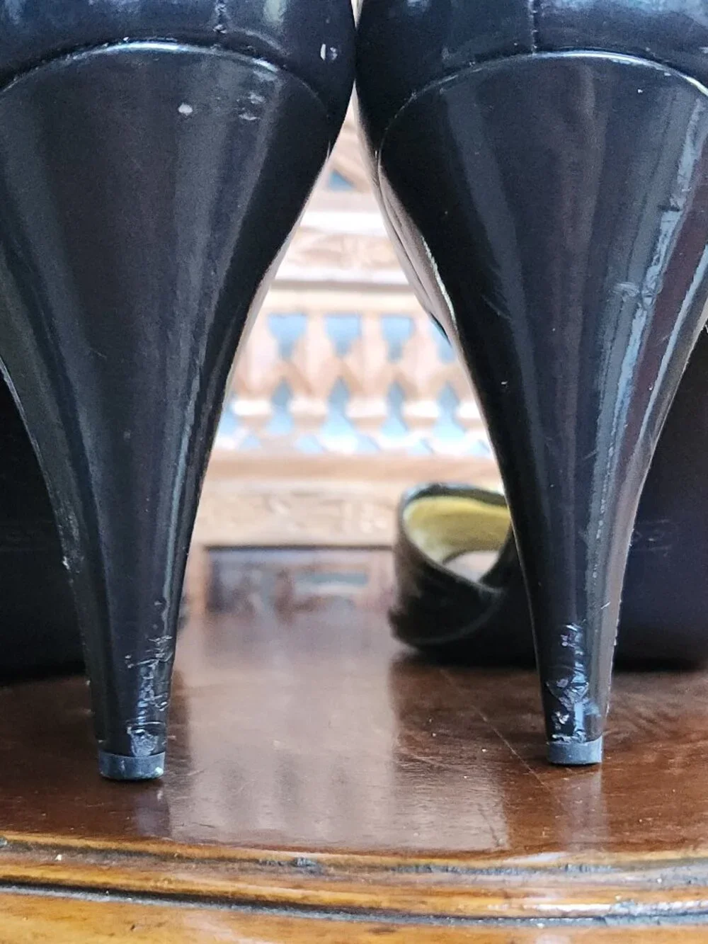 Coach Belinda Black Leather Heels with Gold Accents